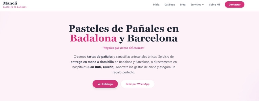 Vista previa de la web Manoli Pasteles de Pañales